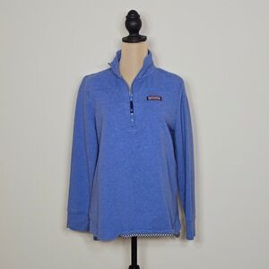 Vineyard Vines Shep Shirt Small Capri Blue Gingham Trim Quarter Zip Pullover